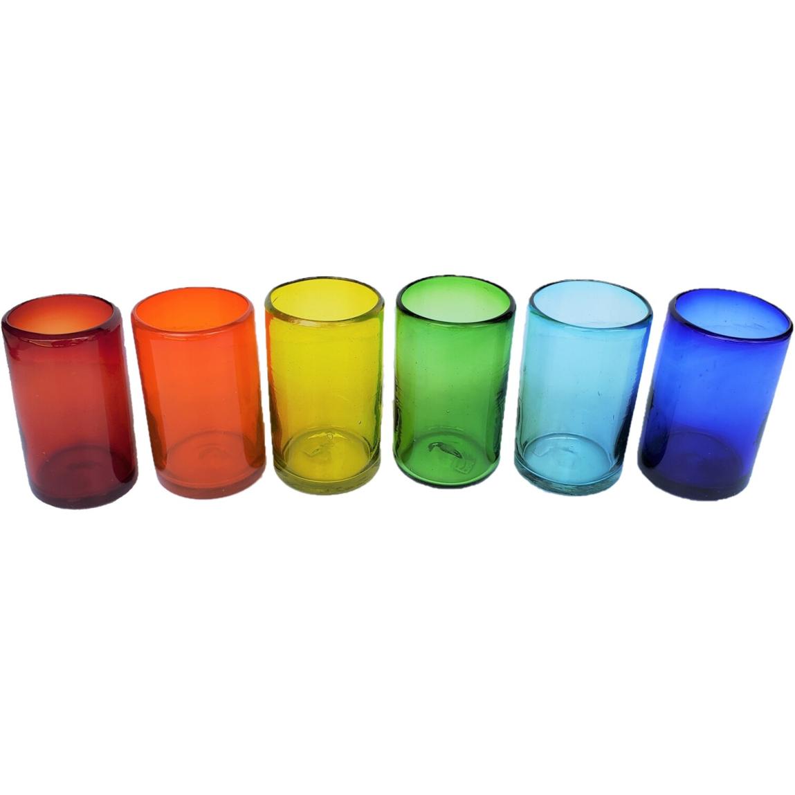 MEXICAN GLASSWARE / Rainbow Colored 14 oz Drinking Glasses (set of 6) / These handcrafted glasses deliver a classic touch to your favorite drink.